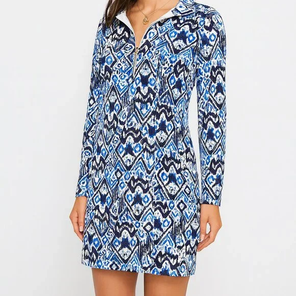 LILLY PULITZER UPF 50+ Skipper Dress Beckon Blue Oh My Cod SZ XS - Picture 2 of 6
